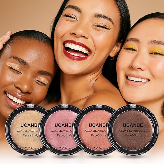 UCANBE Cream Bronzer for Face & Body, Natural Golden Sun-Kissed Glow Highlighter, Luminous Buildable Coverage for Long Lasting Bronzed Glow, Lightweight Brighten Contour Multi-Use Makeup Palette