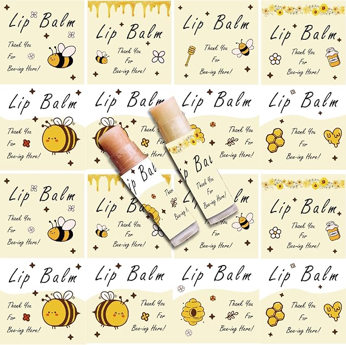 CRASPIRE 80Pcs 8 Styles Labels for Lip Balm Coated Paper Paster Honey Bee Square Tubes Lip Balm Labels Stickers Natural Homemade Self-Adhesive Stickers Logo for Containers Cosmetics Lipsticks
