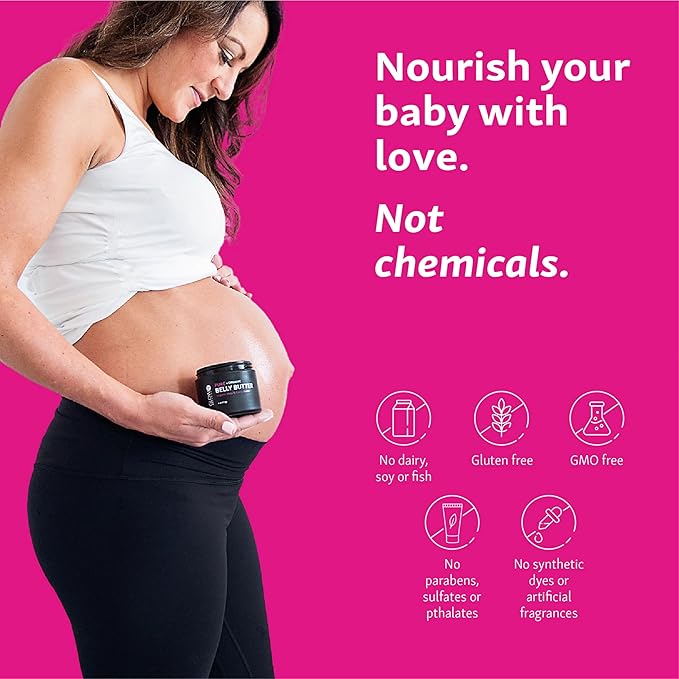 Belly Butter for Pregnancy, 100% Organic Stretch Mark Cream, Maternity Skincare for Itchy Skin & Scars, Safe Daily Ritual for Moms, 3.8oz