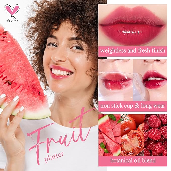 Lip Tint Stain Set, Korean Water Tint Lightweight Non-sticky, Waterproof Long Lasting Liquid Blush & Lip Stain, Transfer-Proof, Matte Finish Lip Color Makeup (fruit platter)