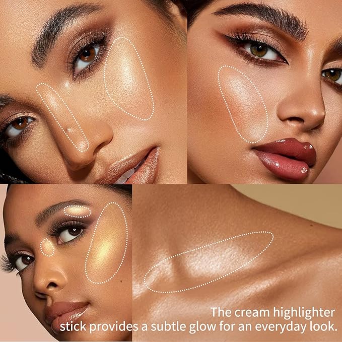 Boobeen Highlight and Glow Stick Shimmer Cream Makeup Contour Stick Highlighter Bronzer Stick Waterproof Long-lasting Face Glitter Highlighter Makeup Stick, Pack of 1
