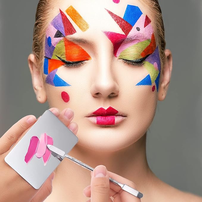 Makeup Mixing Palette Stainless Steel Foundation Palette with Spatula Professional Cosmetic Palette for Mixing Foundation Eye Shadow Nail DIY Art