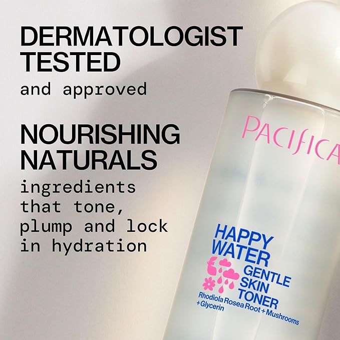 Pacifica Happy Water Hydrating Facial Toner Mist – Vegan Ceramides, Hyaluronic Acid & Electrolytes, Refreshing & Calming for Balanced Skin, Clean Beauty, Vegan, Cruelty-Free, All Skin Types, 4 oz