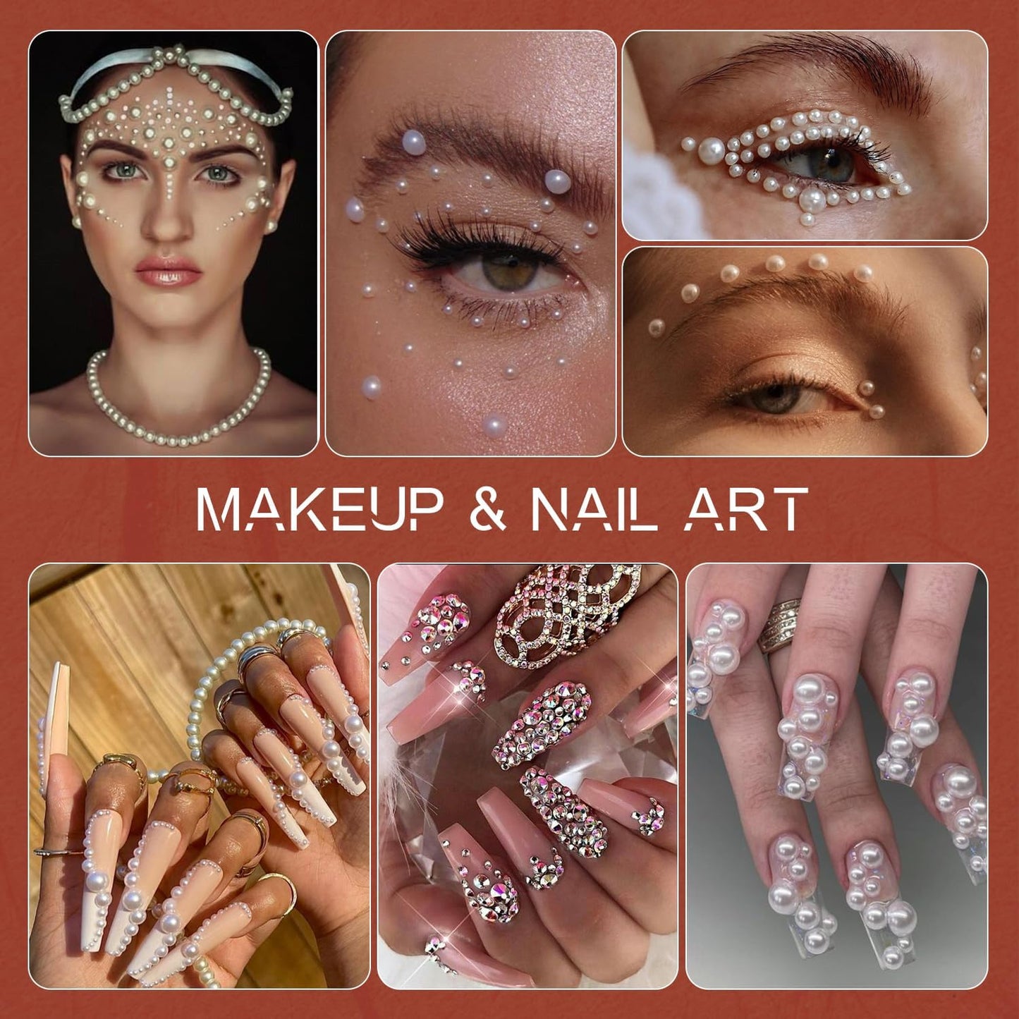 80g Flatback Pearls and Rhinestones for Crafting, Red White Black 3-10mm Resin Rhinestones and Half Pearls for Bedazzling, Nail Art and Dec with 3pcs 10ml B7000 Jewelry Glue, Tweezer and Pickup Pencil