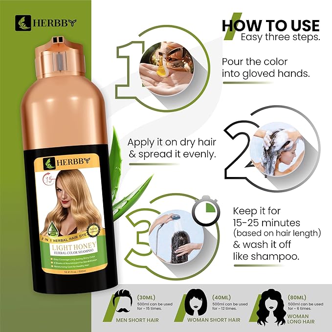 Hair Color Shampoo for Gray Hair Coverage&Color Transform with 9 Herbal Extracts –Long Lasting(6-8 Weeks),Shiny,Evenly Colored,Instant Hair Dye Shampoo&Conditioner, 500 Ml (LIGHT HONEY COLOR)