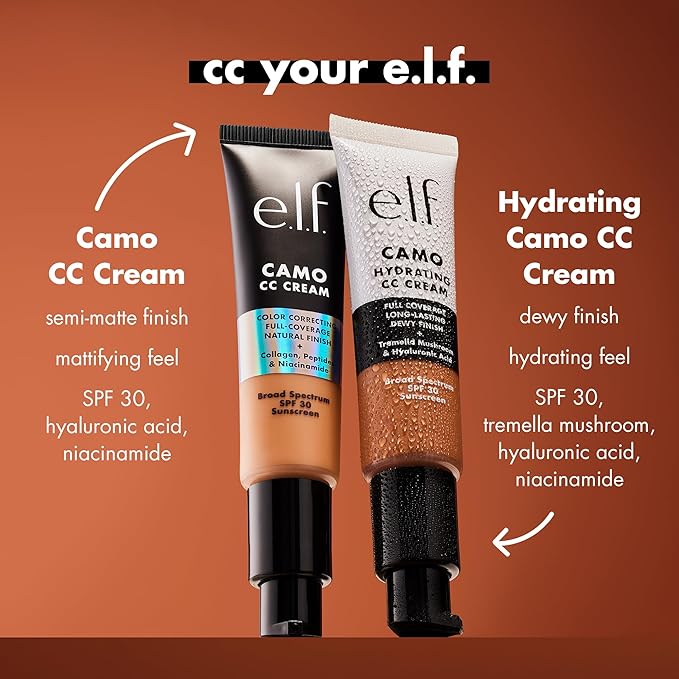 e.l.f. Hydrating Camo CC Cream, SPF 30, Color Correcting Full Coverage Foundation For A Dewy Finish, Vegan & Cruelty-Free, Medium 310 C