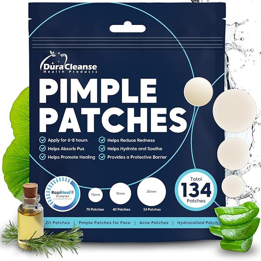 Pimple Patches for Face - 134 Count Hydrocolloid Acne Patches - Zit, Blemish, Cystic Acne Dots & Dark Spot Treatment - Invisible Clear Pimple Patch Stickers for Forehead, Chin, Nose, 3 Sizes (S, M, L)