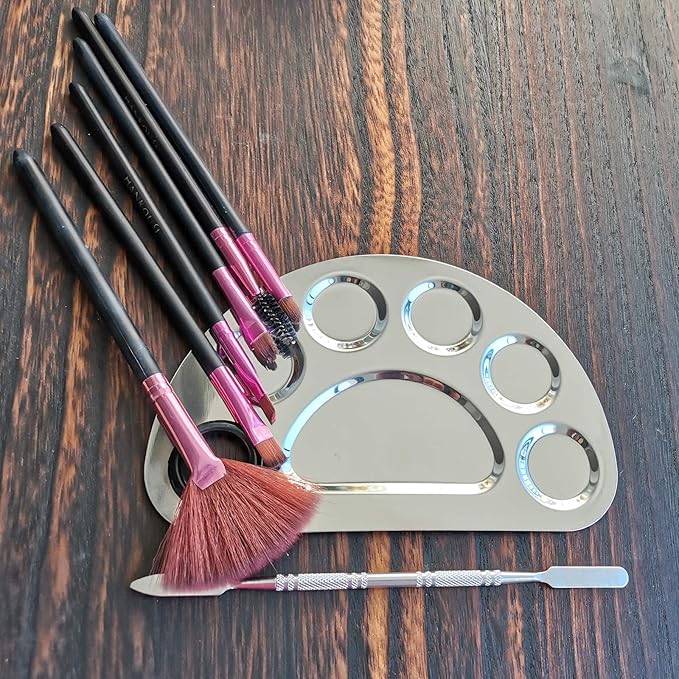 Makeup Palette Stainless Steel Cosmetic Palette 6-well with Spatula Tool for Nail Art Eye Shadow Mixing Foundation Painting Artist Mini Mixing Metal Palette Silver 4.9x3.3inch
