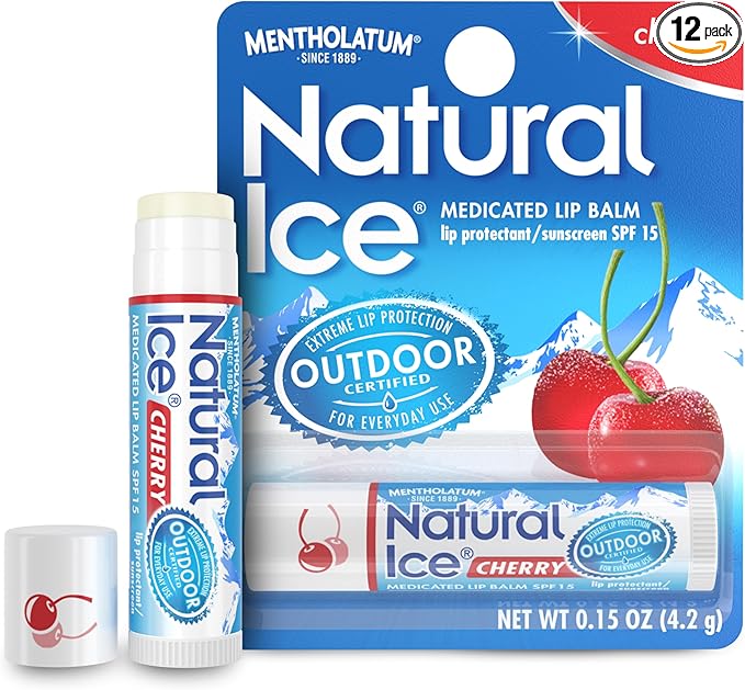 Natural Ice Cherry - SPF 15 lip balm, Cherry Flavor, 0.15 Ounce (Pack of 12)
