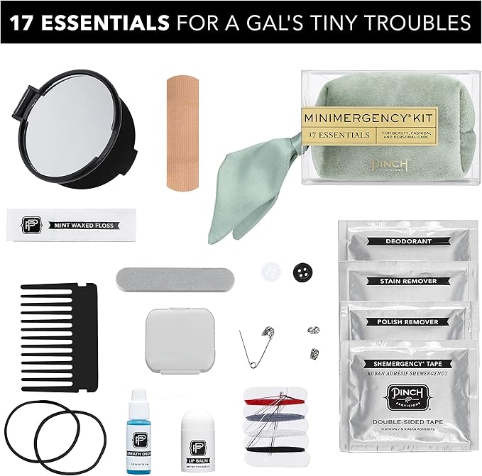 Pinch Provisions Velvet Minimergency Kit, for Her, Includes 17 Must-Have Emergency Essential Items, Compact, Multi-Functional Pouch, Gift for Parties and Birthdays