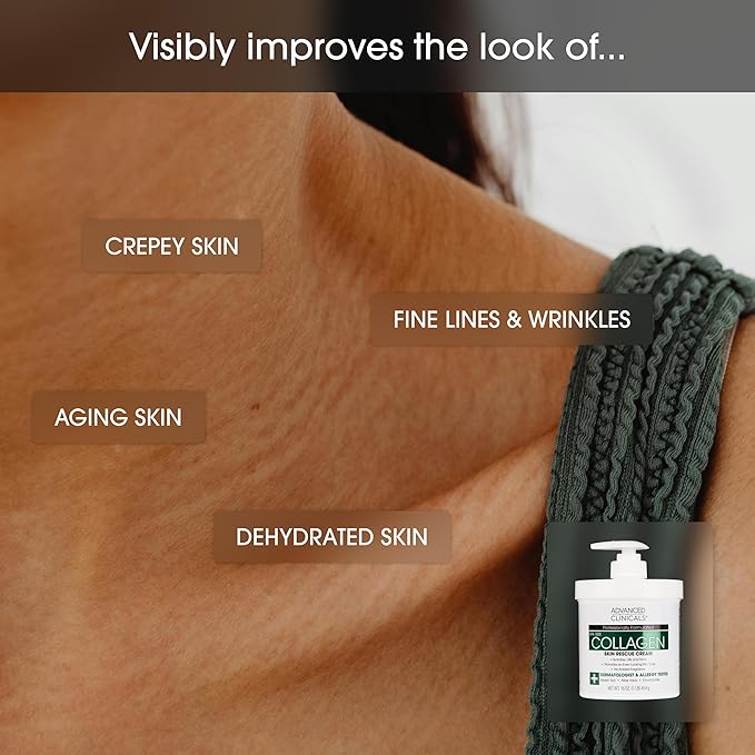 Advanced Clinicals Unscented Collagen Cream Face Moisturizer & Body Lotion + Collagen Body Oil Skincare 2pc Set For Women & Men Helps Reduce Appearance Of Crepey Skin, Wrinkles, & Dry Skin, 2PC Set