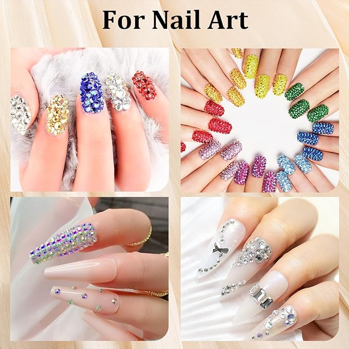 Colorful Face Gems for Makeup Set, Flatback Gorgeous Charming AB Glass Rhinestone with Makeup Glue+Picker Pencil+Tweezer for Eye Body Hair Make-up and Nail Art Deco