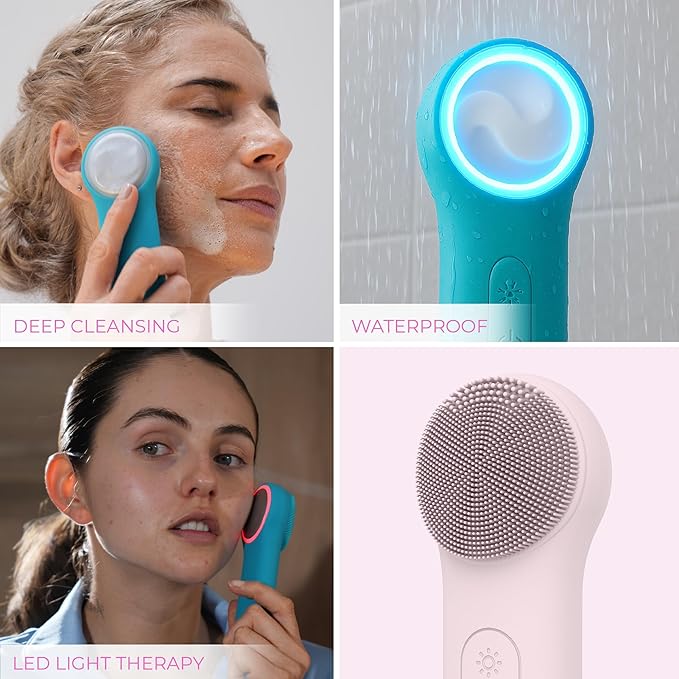 Electric Silicone Face Scrubber - 2-in-1 Facial Rotating Vibrating Exfoliating Brush - Waterproof & Portable, Rechargeable, for Cleaning, Exfoliation, Massage, Suitable for Men & Women (Green)