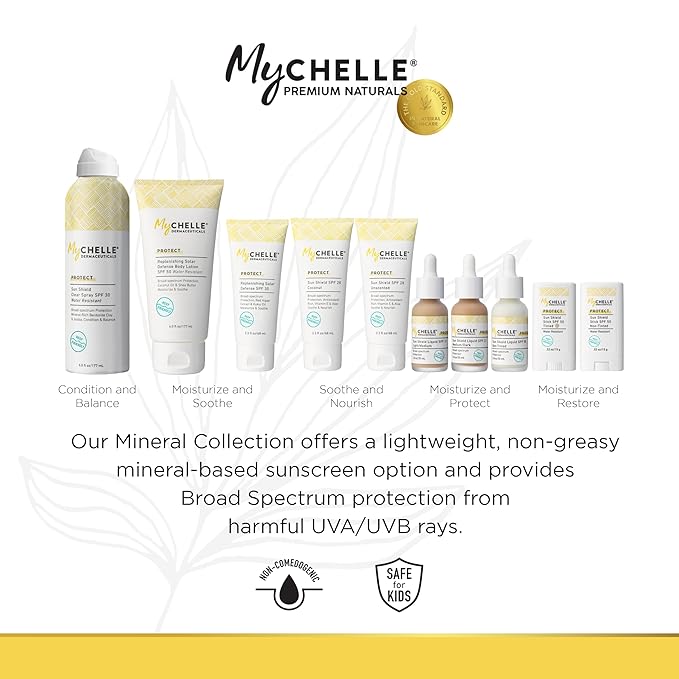 MyCHELLE Dermaceuticals Sun Shield SPF 28 Coconut (2.3 Fl Oz) - Soothing Reef Safe Sunscreen with Vitamin E and Aloe - Travel Size Zinc Sunscreen for Face and Body