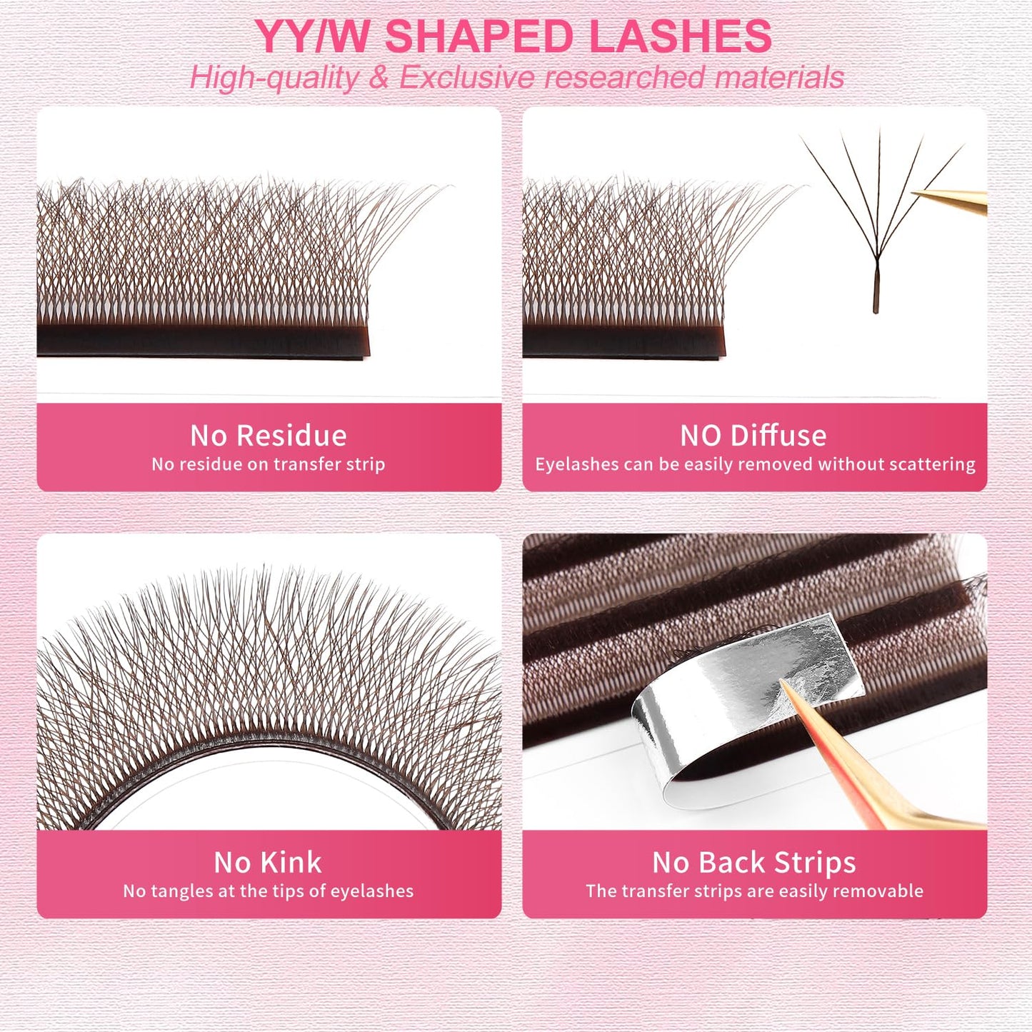 W Lash Extensions Brown 5D Eyelash Extensions W Shape 0.07mm Thickness C Curl Mix 8-15mm Premade Fans Volume Lashes Matte Black Crisscross(W-Brown-5D-0.07-C,8-15mm)