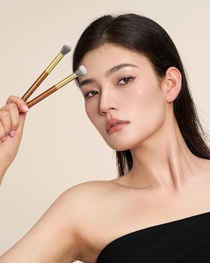 Desert Oak Series Dual Wool Highlighter Brush - Round Dome Goat Hair for Targeted Glow, Powder/Cream Highlight, Bubinga Handle (CM 189)