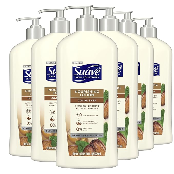 Suave Skin Solutions Body Lotion, Cocoa Butter & Shea, 18 Fl Oz (Pack of 6)