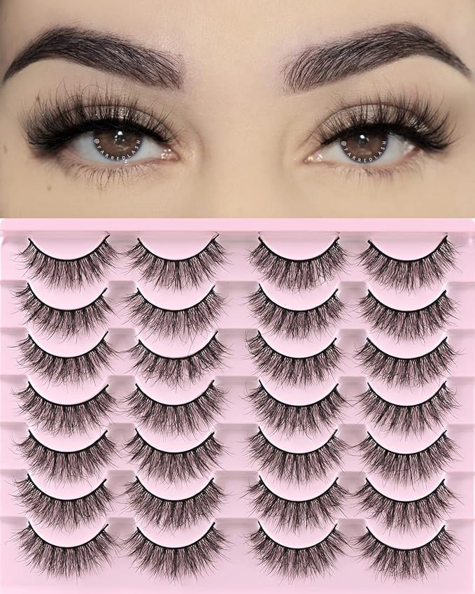 FARRED Natural Lashes Short Eyelashes Wispy False Mink Lash Pack 14 Pair Natural Look Fluffy Doll Eyelash Small Fake Strip Lashes Full Pestañas Sets for MUA and Beginners Daily Makeup (F5 | 8-15mm)