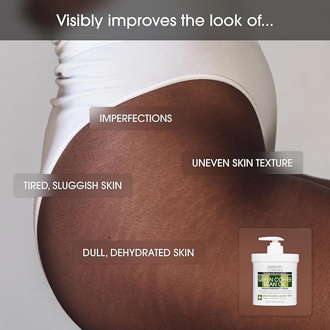 Advanced Clinicals Green Coffee Bean Thermo Firming Body Cream | Anti Cellulite Cream | Caffeine Body Lotion Moisturizer To Firm, Tighten, & Hydrate Look Of Legs, Arms, Tummy, Butt, & Thighs, 16 Oz