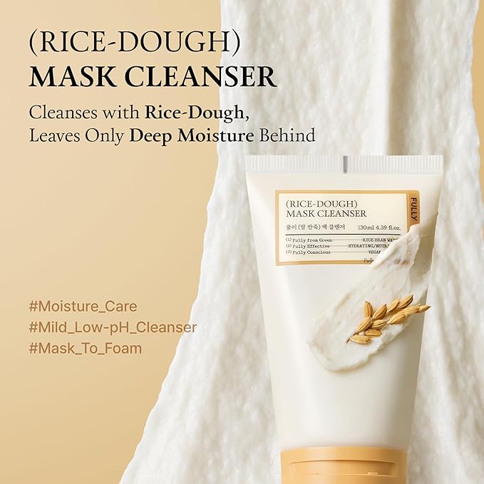 FULLY Rice-Dough Mask Cleanser, Hydrating Mask, Nourishing, Low-pH Formula, Clear Pores, Face Wash, Dry & Sensitive Skin, Vegan Korean Skincare 4.39 fl.oz