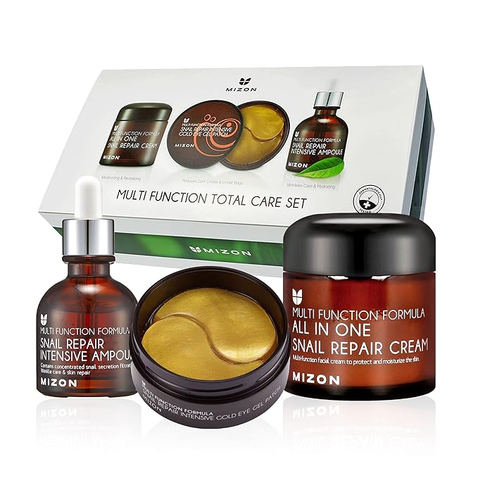 MIZON 24K Gold Snail Skincare Set - Eye Patches, Repair Cream & Ampoule for Sensitive Skin, Anti-Aging & Moisturizing