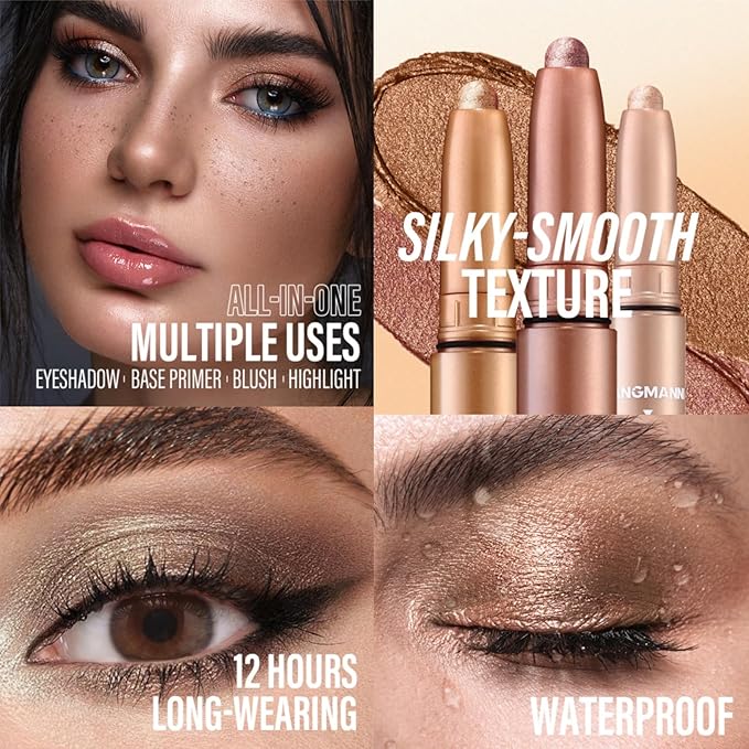 Jolilab Eyeshadow Stick Set, 2 Colors Matte Professional Bright-Colored Contouring and Highlight Eyeshadow Stick, Cream Waterproof Long Lasting High Pigmented Eye Shadow. (2, 07+08 2pcs)