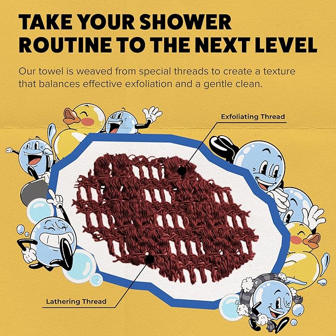 GOSHI Exfoliating Shower Towel - Rip-Resistant Exfoliating Washcloth for All Skin Types - Brick Red - Made in Japan