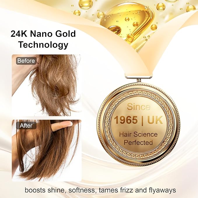 24K Gold Hair Oil, Repair Shine Serum with Coconut, Argan & Olive Oils - Heat Protectant and Frizz Control - Vegan, Lightweight Leave-In Treatment for Dry Damaged Hair (2.02 Fl Oz (Pack of 1))