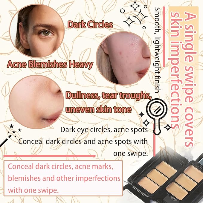 3 Colors Corrector Palette,Moisturizing Long Lasting Waterproof Cream Contour Makeup Palette,Color Correcting Concealer,Natural Flawless Full Coverage Liquid Foundation Set with Makeup Brushes