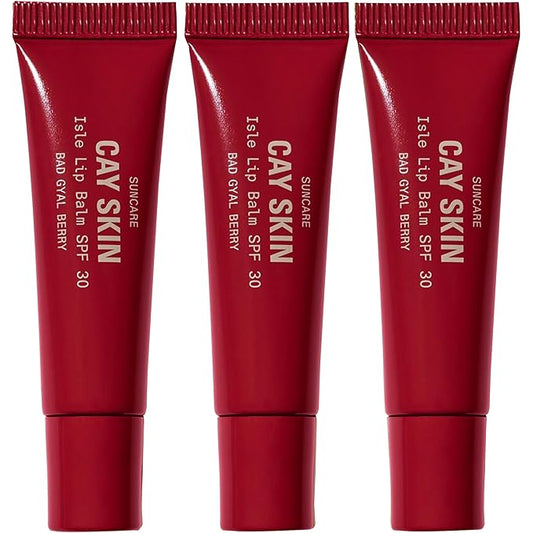 Cay Skin Isle Lip Balm SPF 30 – High Shine, Hydrating + Sheer Lip Gloss in Vanilla Brown Sugar Flavor – Formulated with Natural Ingredients for All Skin Tones – 3-Pack, Bad Gyal Berry