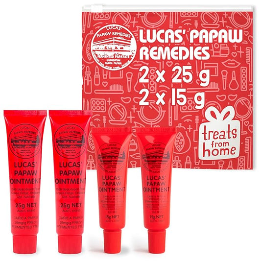Lucas Pawpaw Lip Ointment, Lucas Pawpaw Cream, Lucas Pawpaw Ointment for Lips & Dry Skin (2x15 Gram plus 2x25 Gram)