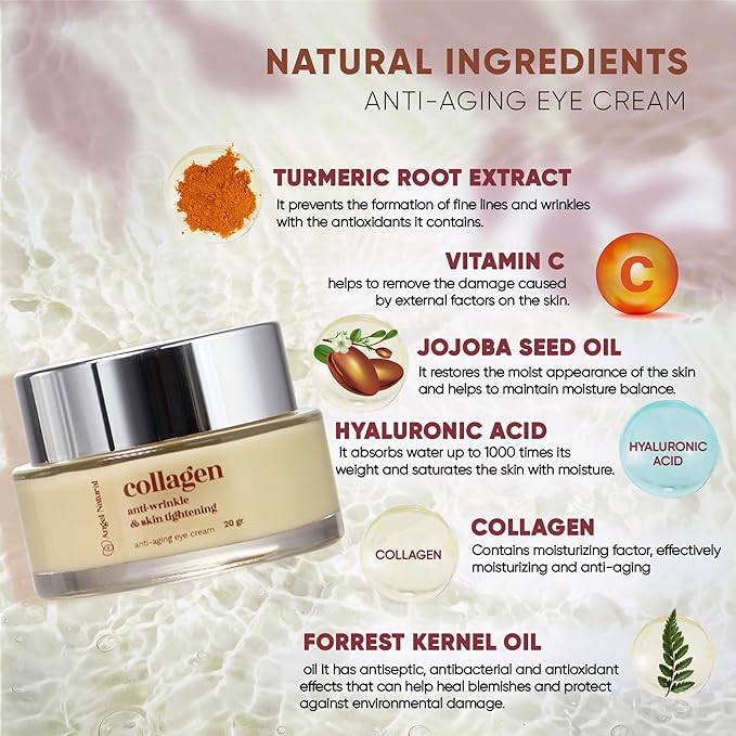 Anti-Aging Eye Cream with 5% Collagen and 5% Vitamin C, Reduce Dark Circles & Puffiness, Fine Lines and Wrinkles, Caffeine, Korean Skin Care, 0.7 Fl Oz