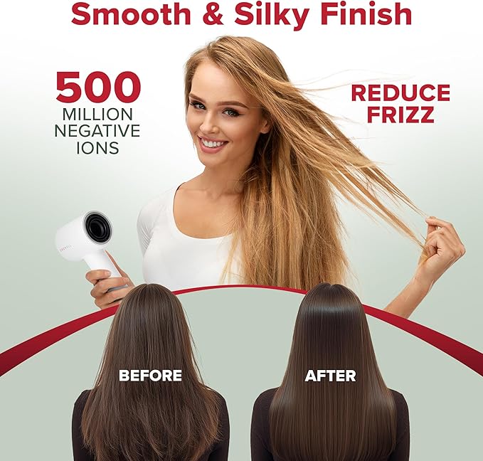 GroWell Ionic Hair Dryer, High-Speed Brushless Motor Professional Blow Dryer for Fast Drying, Low Noise, Lightweight, Compact Hair-Dryer with Diffuser for Curly Hair (2 Pack)