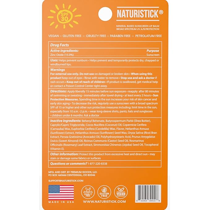 Naturistick SPF 30 Vegan Lip Balm – Mineral Sunscreen with Zinc Oxide | Broad Spectrum UVA/UVB Protection | 100% Natural, Coral-Friendly Formula | Oxybenzone Free | 5-Pack Citrus | Made in USA
