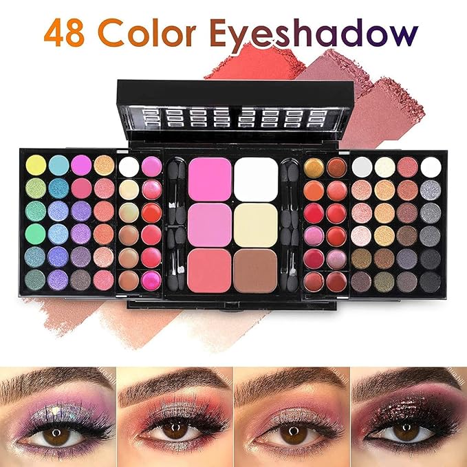 BONNIE CHOICE All in One Makeup Kit for Women Full Kit, Valentines Day Gifts Makeup Set, Include 48 Eyeshadow, 18 Lip Gloss, 3 Blusher, 6 Concealer, 3 Contour Powder, 4 Brushes, 1 Mirror