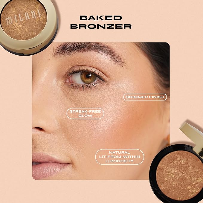 Milani Bronzer Powder - Baked Bronzer Made in Italy, Bronzing Shimmer Highlighter Makeup for Contour -Glow