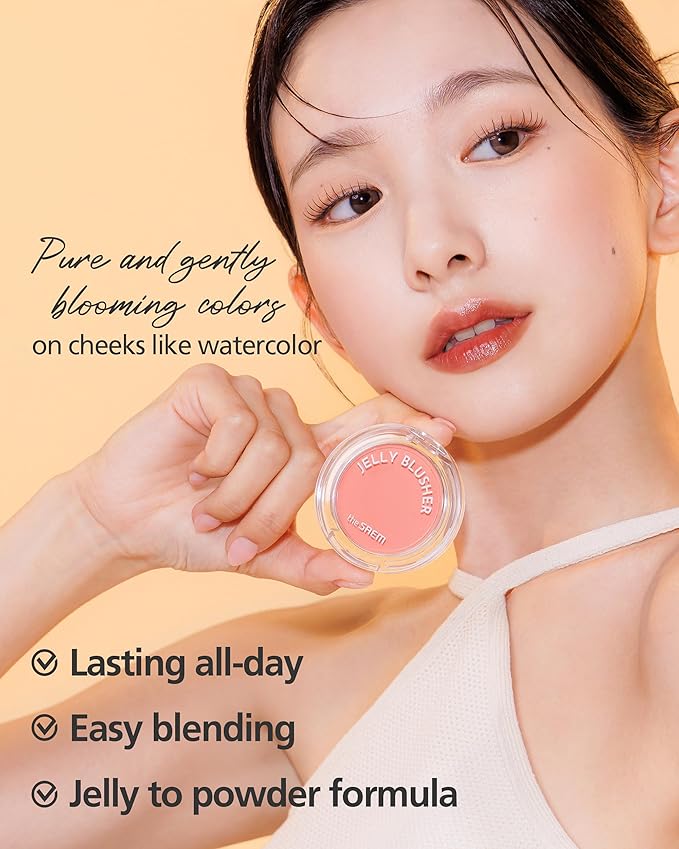 THESAEM Jelly Blusher PK02 Scarlet Pink - Velvety Finish Soft Jelly Powder Cheek - Easy Blending Formula- Lightweight, Smooth, Natural Buildable Blusher