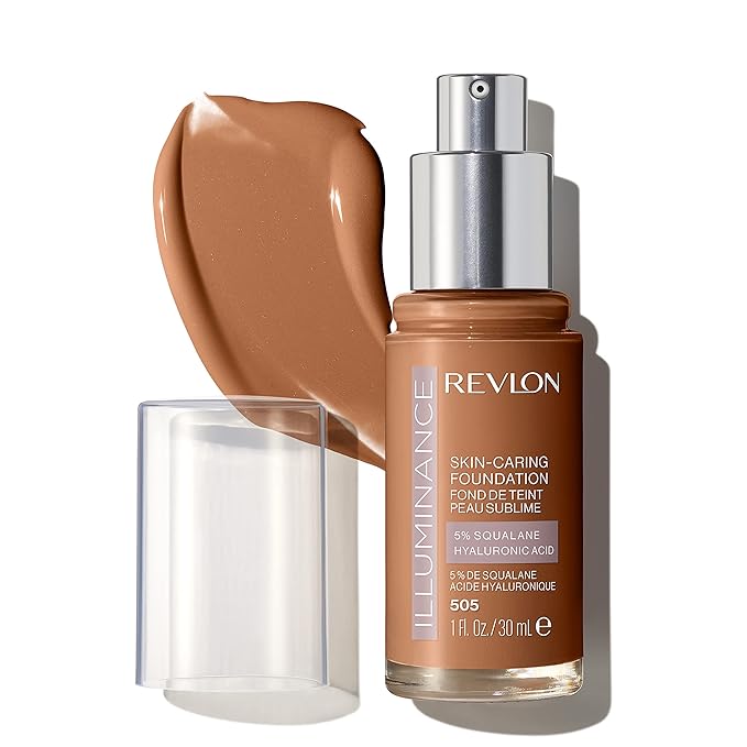 Revlon Illuminance Skin-Caring Liquid Foundation, Hyaluronic Acid, Hydrating and Nourishing Formula with Medium Coverage, 505 Rich Sand (Pack of 1)