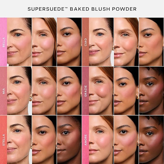 Saie SuperSuede Baked Blush - Talc-Free Powder Blush for All Day Wear - Enriched with Plant-Derived Squalane + Glycerin to Help Moisturize Dry Skin - Amore (0.1 Ounce)