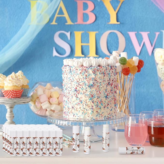 Loopeer 50 Pcs Lip Balm Gift Set Baby Shower Party Favors Natural Ingredients Beeswax lipsticks Gender Reveal Favors Gift Chapped Lips Care Products for Baby Kids Men Women and Children (Bear)