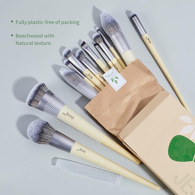 Jessup Vegan Makeup Brushes Set Premium Synthetic Powder Foundation Highlight Concealer Eyeshadow Blending Eyebrow Liner Spoolie Brush Set Burlywood 12pcs T327