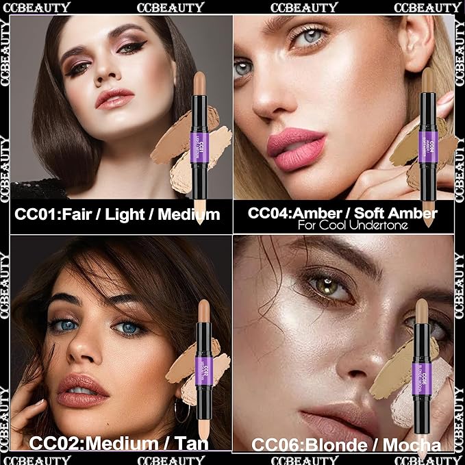 CCbeauty Contour Stick, 3pcs Dual-ended Wonder Stick Cream Highlight & Contour Kit, Bronzer and Highlighter Set for Face Contouring Shaping Makeup, Long Lasting & Waterproof - All Skin