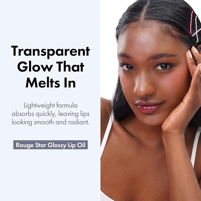 Rouge Star Glossy Lip Oil - Hydrating Lip Gloss - Non-Sticky Shine with Argan Oil & Vitamin - Deep Moisturization & Lip Softening 0.14 oz (Glossy Lip Oil)