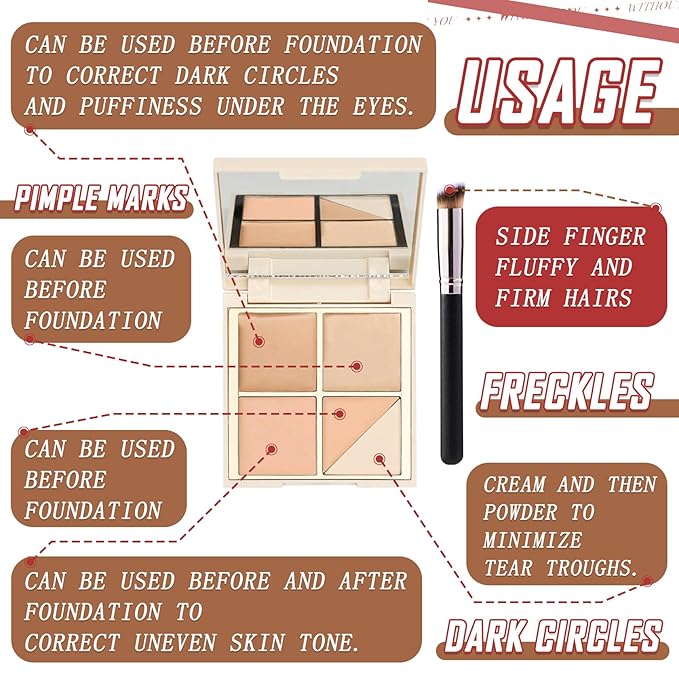5 Colors Correcting Concealer Palette,Waterproof Long Lasting Cream Contour Palette for Women,Contouring Concealer Liquid Foundation Makeup Palette with Brush 01#