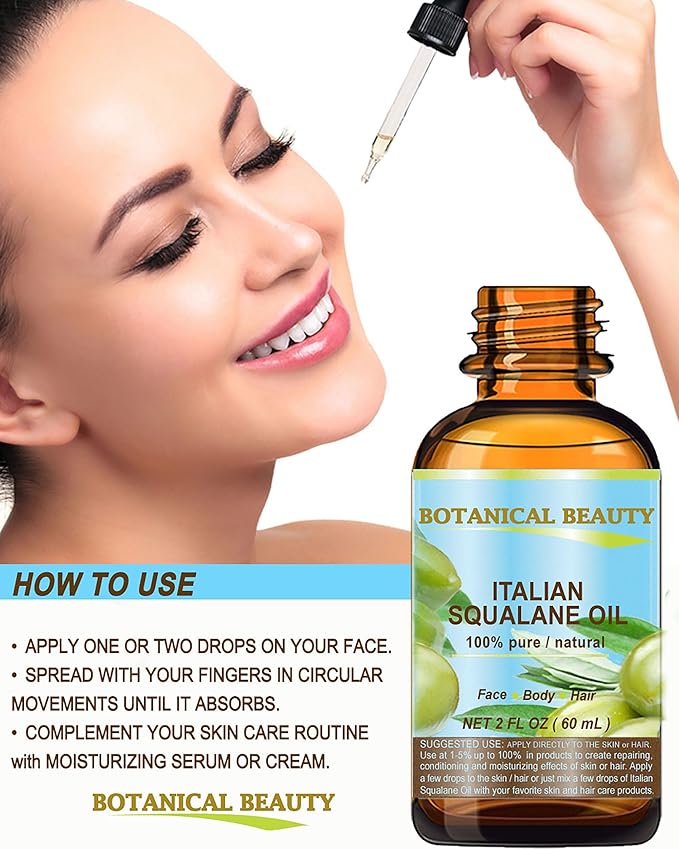 SQUALANE Italian Olive. 100% Pure Natural Undiluted Oil. 2 fl.oz- 60ml. 100% Ultra-Pure Moisturizer for Face, Skin, Body, Hair. Reliable 24/7 skincare protection