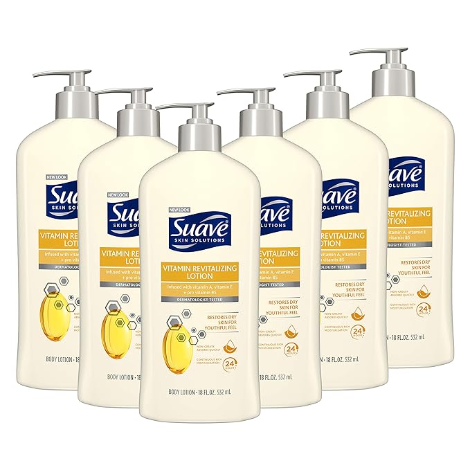 Suave Skin Solutions Body Lotion Revitalizing with Vitamin E, 18 Fl Oz (Pack of 6)