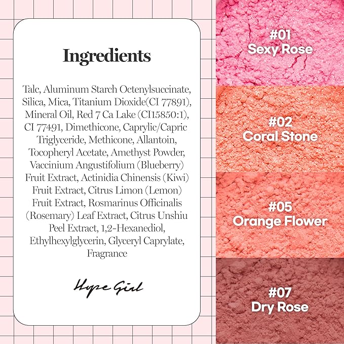 Hope Girl 3D Powder Blusher 0.17oz | Skin-Loving Korean Mini Blush for Cheeks and Eye Makeup w/Allantoin | K Beauty Cool Toned Vibrant Sunkissed Fine Powder Makeup Blush Cosmetics (#01 Sexy Rose)