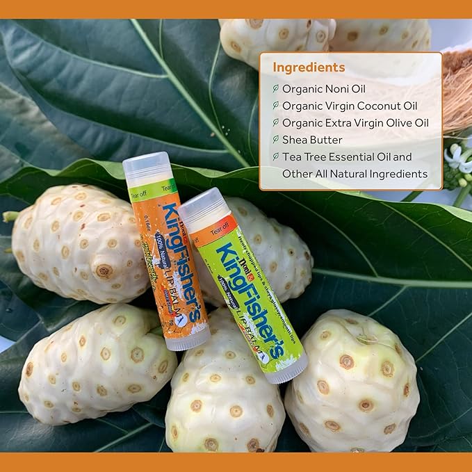 Lip Balm, 100% Natural Moisturizing Lip Balm, Ultra Hydrating Lip Care, Original Noni Oil & Virgin Coconut Oil (Pack of 2) (1 Sweet Orange and 1 Mint)