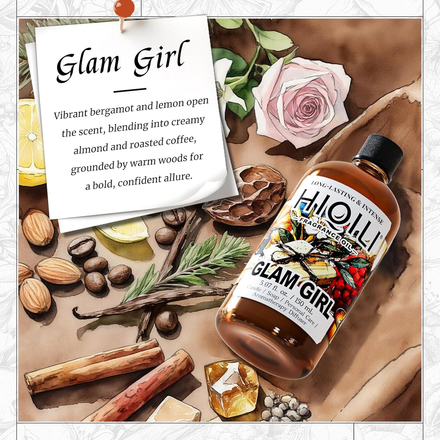 HIQILI Glam Girl Fragrance Oil for Candle, Soap, Inspired by Her-rera G.Girl, Perfume Making, Essential Oil Diffuser, Long Lasting Scents for Hair & Skin - 5.07 Fl Oz