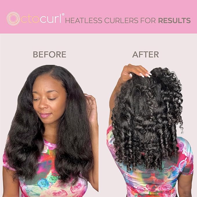 Octocurl Heatless Hair Curler - No Headband Octopus Curler - Overnight Curls for Long Hair (Satin - Pink)